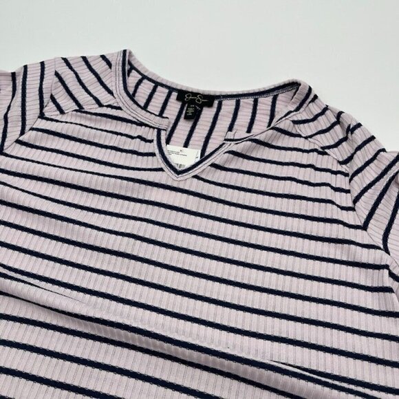 Jessica Simpson Womens Blouse 1X Purple Black Striped V Neck Casual Plus Size - Picture 7 of 10